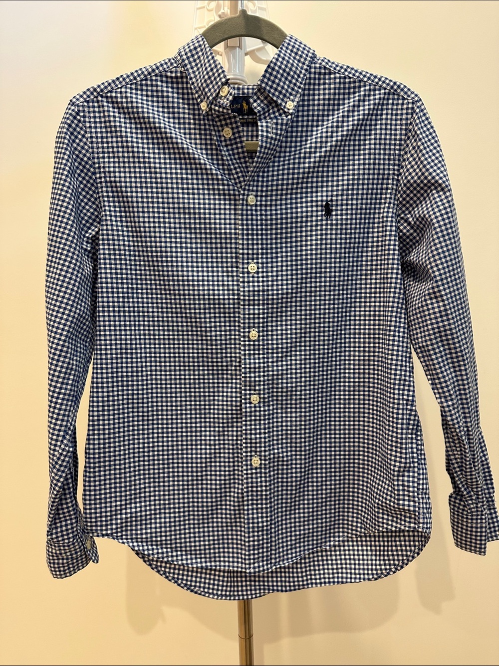 Polo by Ralph Lauren Navy and White Gingham Button-Down Shirt Boys L 14-16